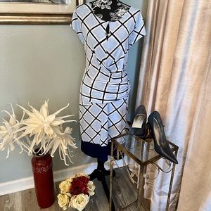 New York & Company Women’s Sheath Career Dress in shades of blue and white.